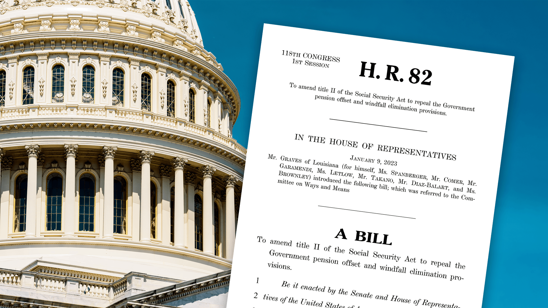 The U.S. Capitol dome with the text of H.R. 82