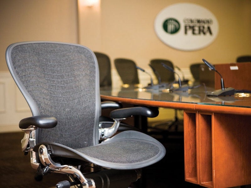A view of empty chairs in the Colorado PERA Board Room.|||PERA Board Duties|PERA Board of Trustees